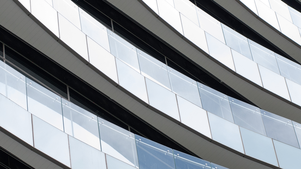 Modern glass building at night